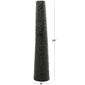 39 in. Black Tall Ceramic Decorative Vase with Bubble Texture