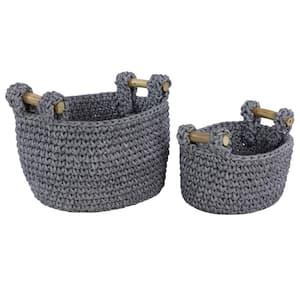Gray Polyester Bohemian Storage Basket 13 in., and 11 in. (Set of 2)