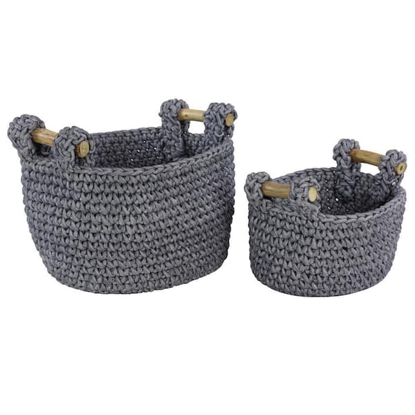 Litton Lane Gray Polyester Bohemian Storage Basket 13 in., and 11 in. (Set of 2)