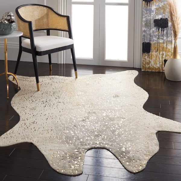 Faux Cow Hide 5 ft. x 6 ft. Gray/Beige Flokati High-Low Area Rug