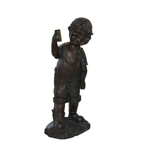 18 in. Boy with Cell Phone Solar Powered LED Lighted Statue