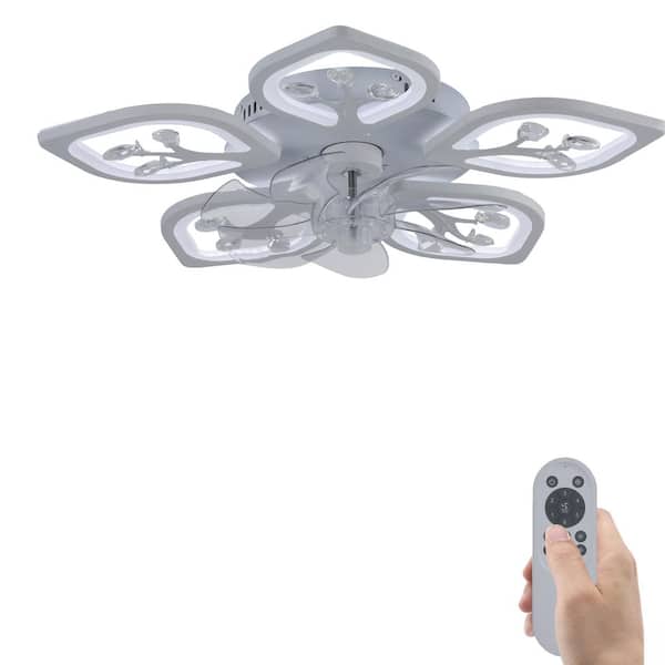 Keazile 22 in. Leaf Shape Flush Mount Indoor White Ceiling Fan with LED Lights, Remote Control and DC Motor for Small Bedroom