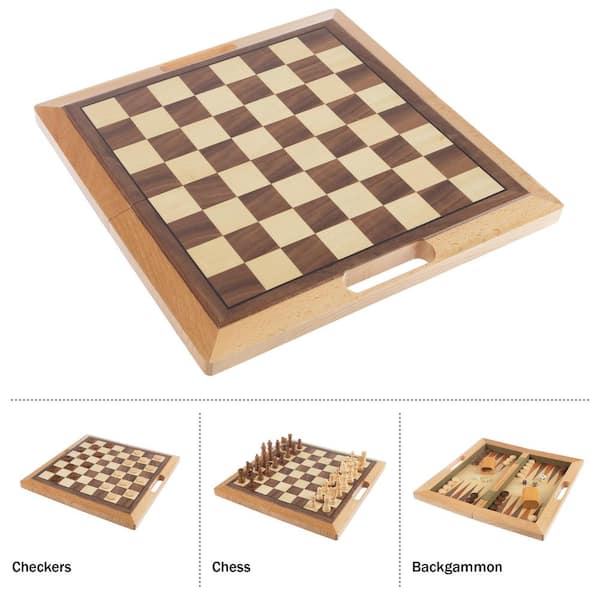 5 in 1 Open-top Game Chessboard Set Wooden Chess with Checkers