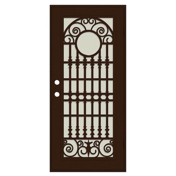 Unique Home Designs Spaniard 32 in. x 80 in. Left Hand/Outswing Copper Aluminum Security Door with Beige Perforated Metal Screen