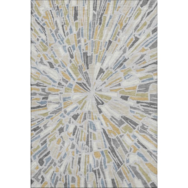 Mayfield Premium Machine Washable Abstract AMF2514 Silver 10 ft. x 14 ft. Area Rug