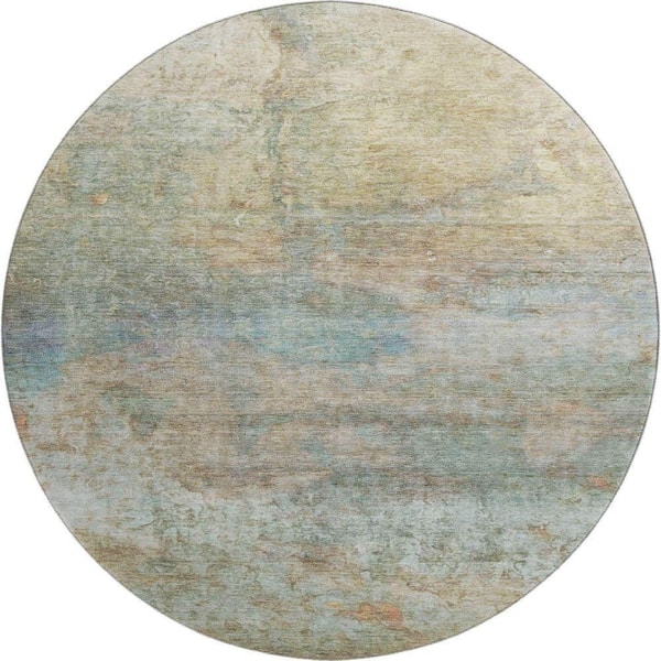 Mayfield Premium Machine Washable Abstract AMF2100 Wheat 8 ft. x 8 ft. Round Rug