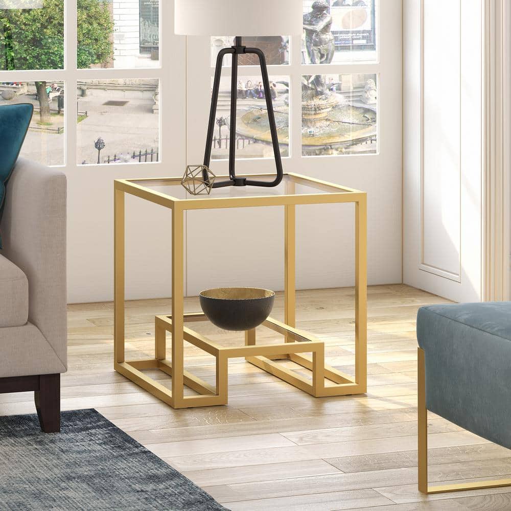 Athena 48" Gold Metal and Glass Rectangular Console Table