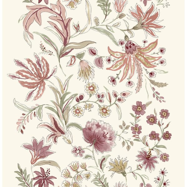 A-Street Prints Teonna Raspberry Purple Floral Stripe Wallpaper Sample