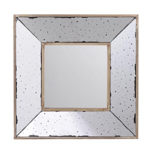 12 in. W x 12 in. H Wooden Frame White and Brown Wall Mirror