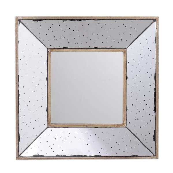 Benjara 12 in. W x 12 in. H Wooden Frame White and Brown Wall Mirror