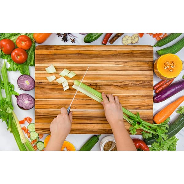 Aoibox 18 in. x 14 in. Large Size Teak Wood Rectangular Cutting Board Reversible Chopping Serving Board with Juice Groove, Natural