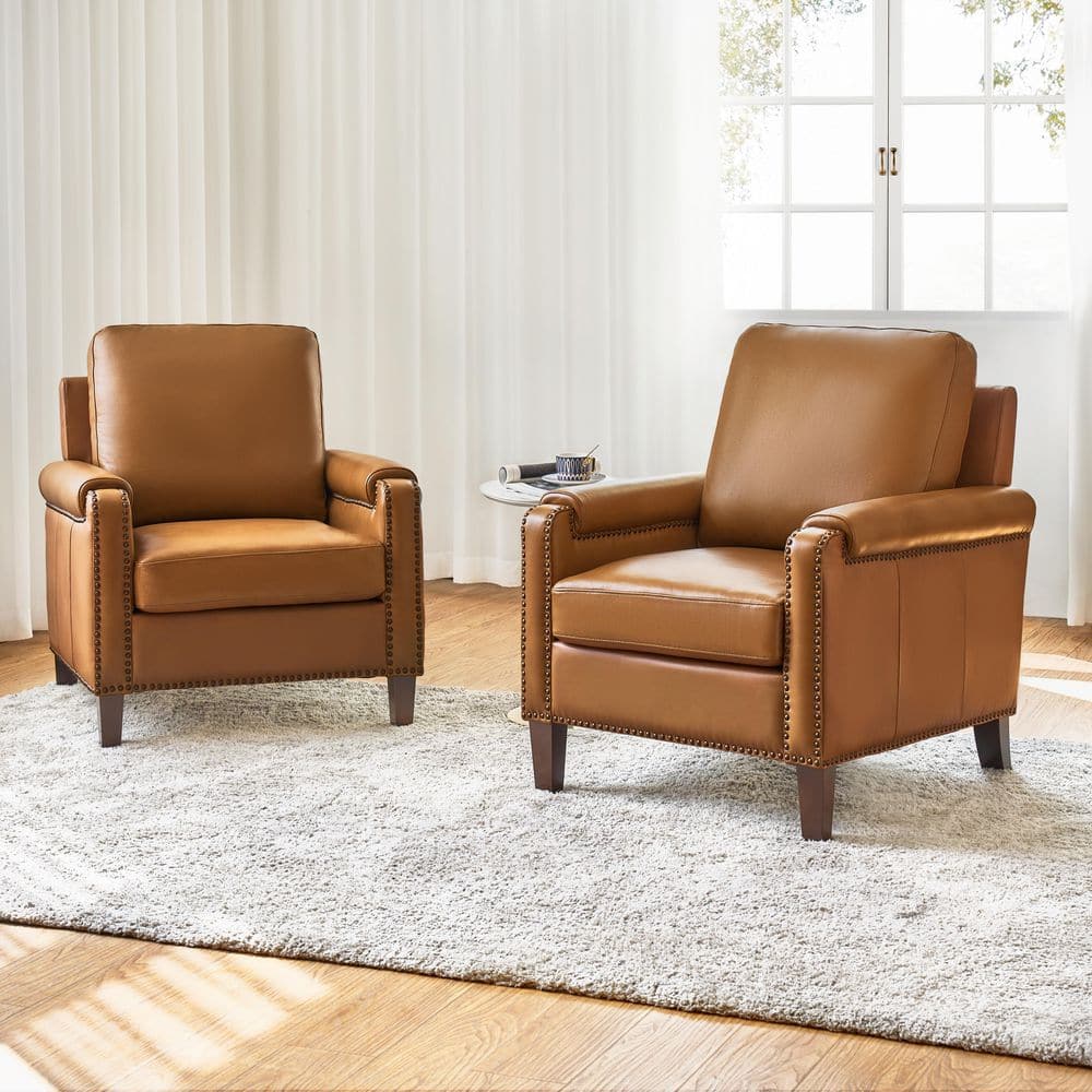 Leander Camel Genuine Leather Armchair Set of 2 with Removable Cushion and Nailhead Trims price history on PriceWatchPro