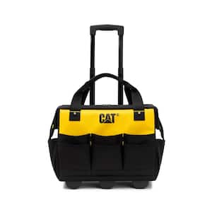 Tool storage, 18 in., 16 pockets, Black and yellow, 600-D Polyester, Rolling tote bag , Heavy duty trolley and wheels