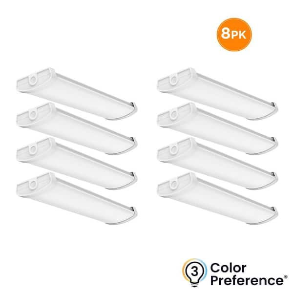 8-Pack 2 ft. 2800 Lumens, Integrated LED White Wraparound Light Fixture, Selectable 3000K 4000K 5000K, Dimmable, 120V