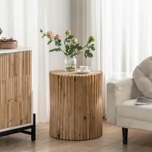 20.47 in. Retro Fashion Cylindrical Coffee Table with Vertical Texture Relief Design for Living Dining Room Office