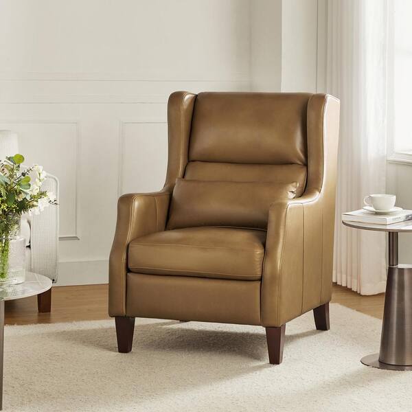 JAYDEN CREATION Ovill Camel Modern Genuine Leather Wingback Armchair with Pillow CHLB0951 CML