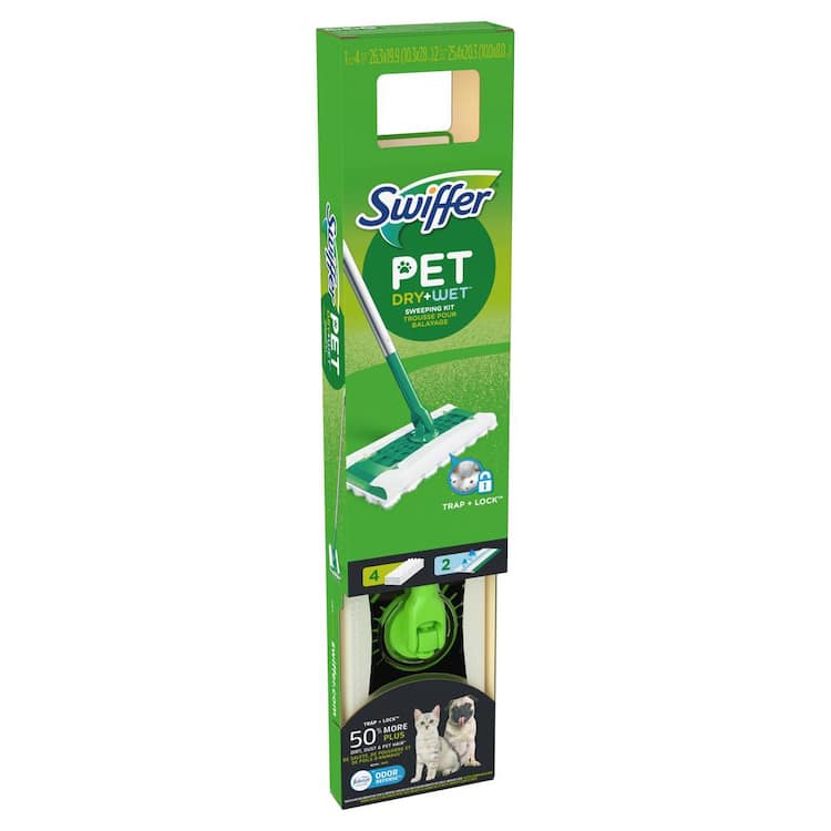 Swiffer Sweeper Pet 2-in-1, Dry and Wet Multi-Surface Floor Cleaner, Sweeping and Mopping Starter Kit (1-Sweeper Mop, 6-Pads)