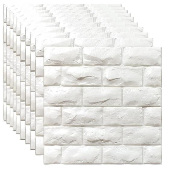 White 3D Faux Brick Wall Panels Peel and Stick Self-Adhesive Foam Wallpaper for Bedroom Living Room 30 Pieces 29 sq. ft.