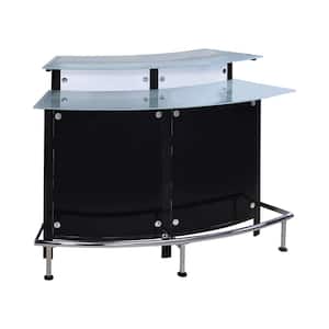 44 in. H Black Curved Back Metal Frame and Frosted Glass Top Bar Unit