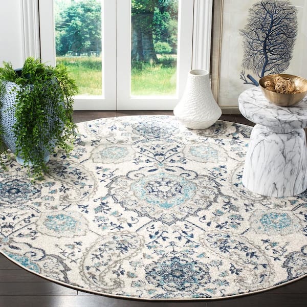 Madison Cream/Light Grey 11 ft. x 11 ft. Medallion Floral Round Area Rug