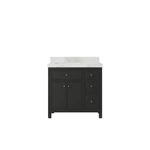 Sonoma 36 in. W x 22 in. D x 36 in. H Left Offset Sink Bath Vanity in Black Top with 2" Calacatta Nuvo Top