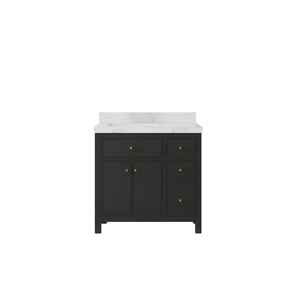 Willow Collections Sonoma 36 in. W x 22 in. D x 36 in. H Left Offset Sink Bath Vanity in Black Top with 2" Calacatta Nuvo Top