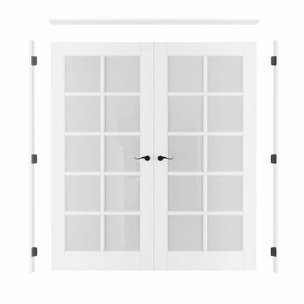 EH PUERTA Assembly Required 72 in. x 80 in. Universal Handed 3-Lite Frosted Glass White MDF Double French Door Kit w/Separate Jamb