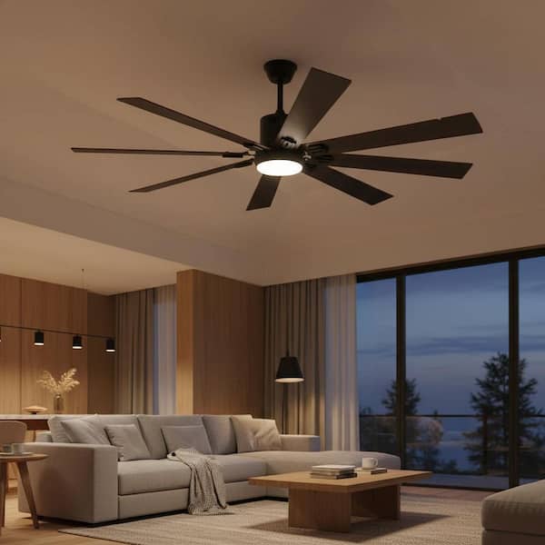 72 in. Black 8-Blade Large Ceiling Fan with Quiet Reversible DC Motor, Indoor Outdoor Modern Fan for Living Room