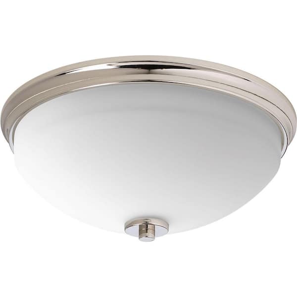 Progress Lighting Replay 2-Light Polished Nickel Flush Mount with Etched White Glass