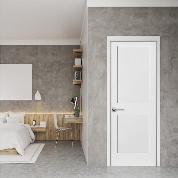 32 in. x 80 in. Craftsman Shaker Primed MDF 2-Panel Right-Hand Wood Single Prehung Interior Door