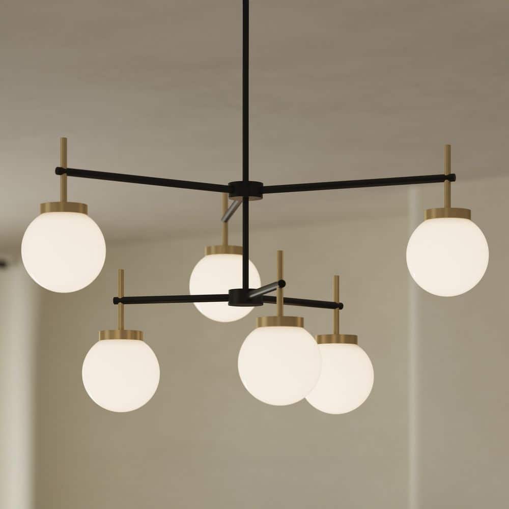 Rigsby 60-Watt 6-Light Matte Black and Brushed Gold Transitional 2-Tier Chandelier with Opal Glass Shades price history on PriceWatchPro