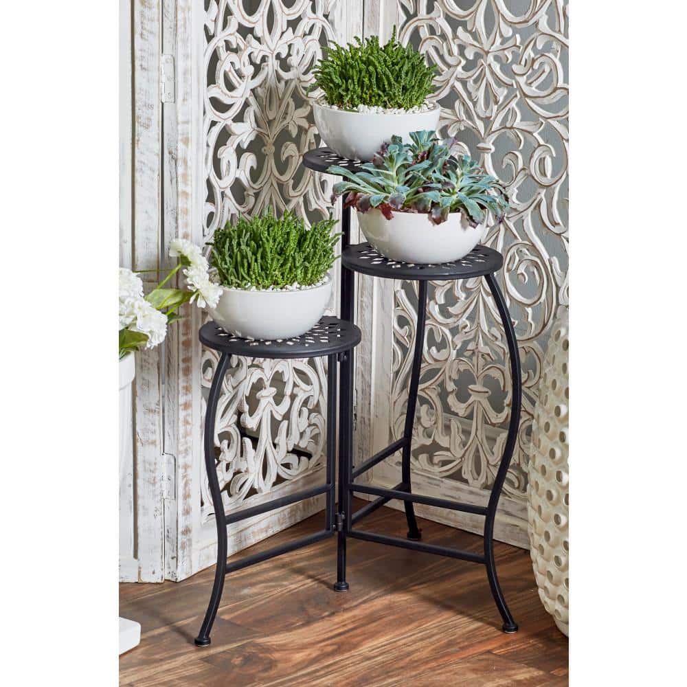 Black Metal 3-Tier Indoor Outdoor Floral Plant Stand