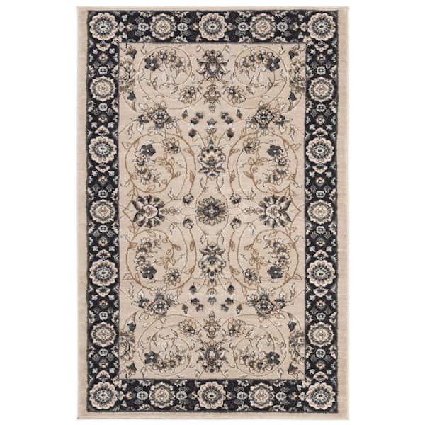 SAFAVIEH Lyndhurst Light Beige/Anthracite Doormat 3 ft. x 5 ft. Antique Speckled Floral Area Rug
