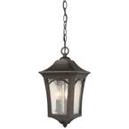 Solida 3-Light Outdoor Oil Rubbed Bronze with Gold Highlights Hanging with Clear Seedy Glass