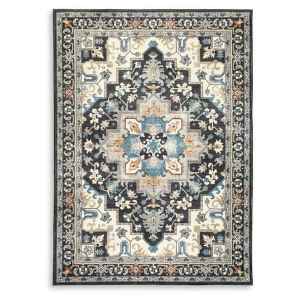 Leningston Black/Beige 8 ft. x 10 ft. Medallion Area Rug