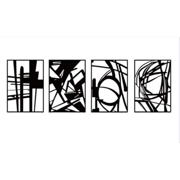 4 Pack 22.5 in x 15.7 in Black Abstract Metal Wall Art,Wall Architectural Decor,3D Textured Metal Wall Sculptures,L Size
