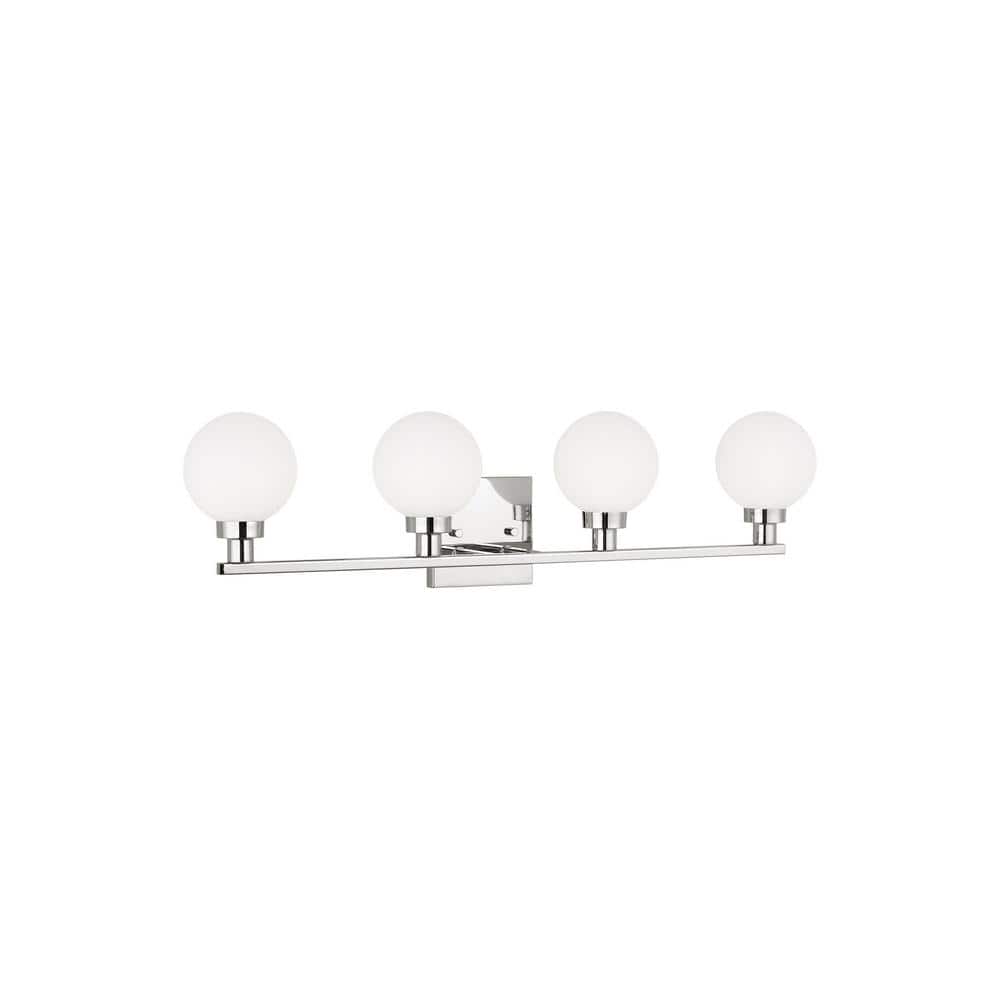 Clybourn Chrome 4-Light Vanity Fixture with Milk Glass Shade