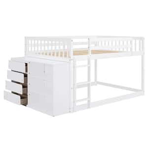 White Full over Full Bunk Bed with 4 Drawers and 3 Shelves