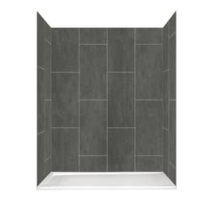 60 in. L x 32 in. W x 78 in. H 4-Piece Glue Up Alcove Shower Wall and Left Concealed Drain Base in Gray Slate
