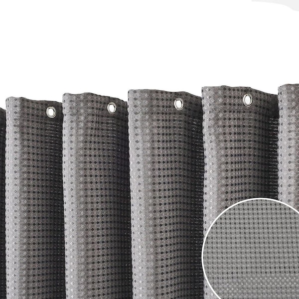 Unbranded Heavy Duty Waffle Weave Shower Curtain with 12-Hooks 72 x 72 in. Textured Fabric in Grey