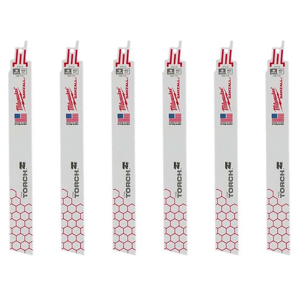 Milwaukee 9 in. 10 Teeth per in. TORCH Thick Metal Cutting SAWZALL Reciprocating Saw Blades (6 Pack)