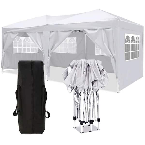 Ashly 10 ft. x 20 ft. White Pop Up Party Folding Tent Canopy with 6 Removable Sidewalls