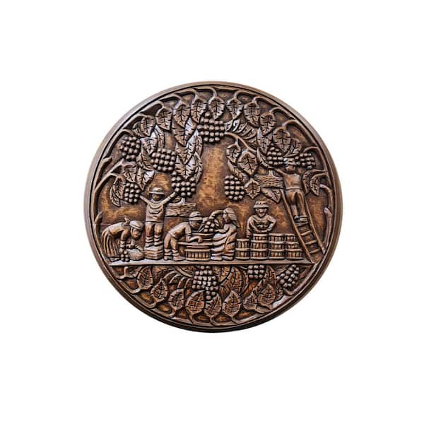 MGP Vineyard Scene Hand Carved Wood Barrel Head Plaque Wall Art