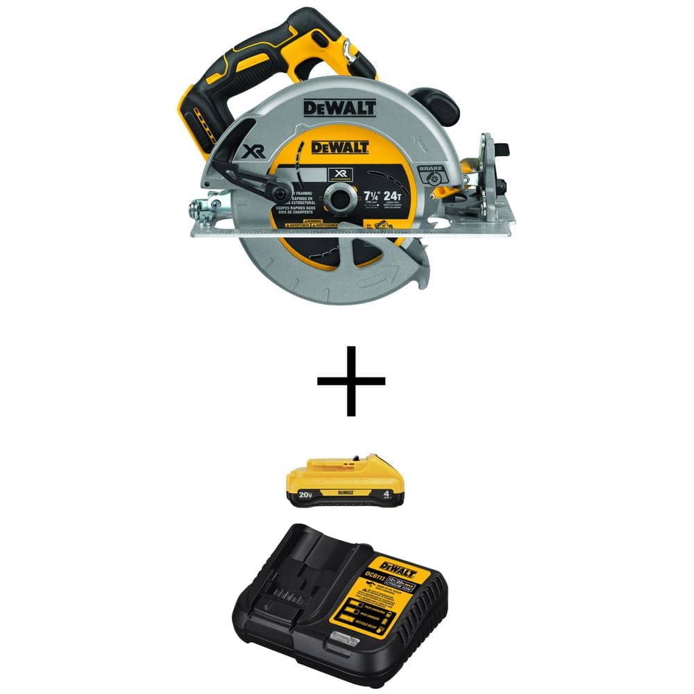DEWALT 20V MAX XR Cordless Brushless 7-1/4 in. Circular Saw, (1) 20V  Compact Lithium-Ion 4.0Ah Battery, and 12V-20V MAX Charger DCS570BW240C  The Home Depot
