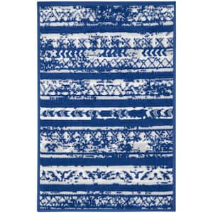 Whimsicle Navy Ivory Doormat 2 ft. x 3 ft. Abstract Contemporary Kitchen Area Rug
