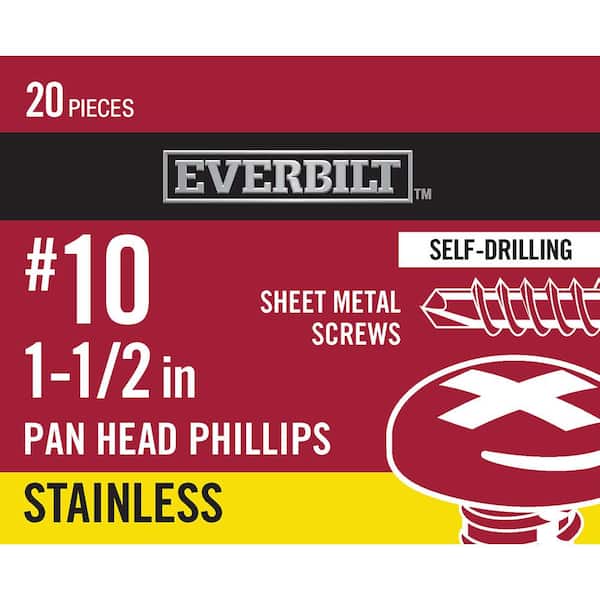 Everbilt #10 1-1/2 in. Phillips Pan-Head Sheet Metal Screws (20-Pack)