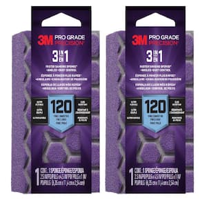 Pro Grade Precision 2.5 in x 4.5 in. x 1 in. Medium 120 Grit 3-in-1 Sanding Sponge (2-Pack)