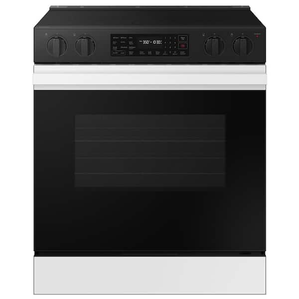 Samsung Bespoke 30 in. 6.3 cu. ft. 5 Element Smart Slide-In Electric Range with Air Fry & Safety Knobs in White Glass