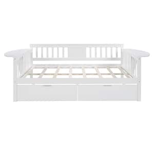 White Full Size Wooden Daybed with 2-Drawers