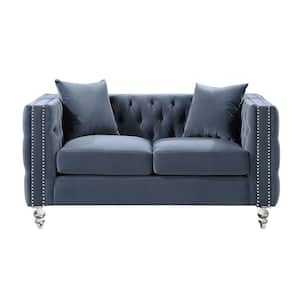 Milo 63.5 in. W Dark Blue Velvet Loveseat